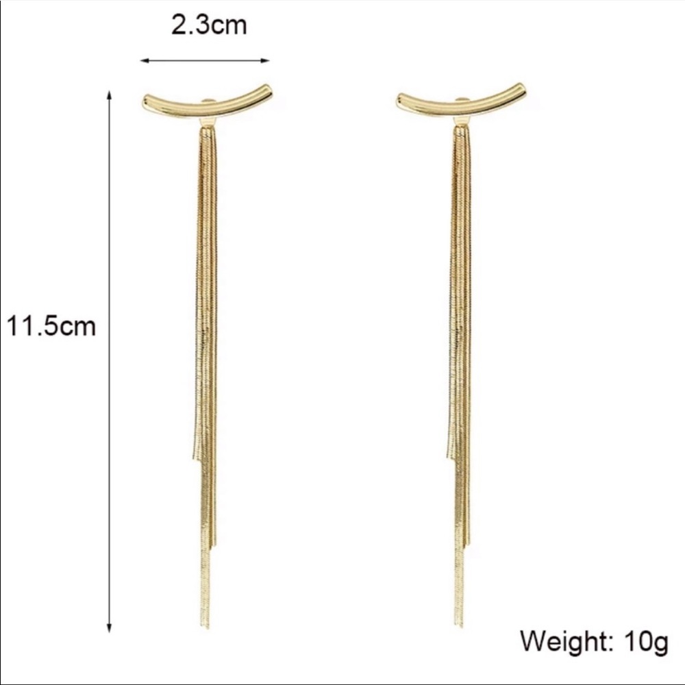 NEW 18K YELLOW GOLD BAR LONG TASSEL EARRINGS - Picture 6 of 9